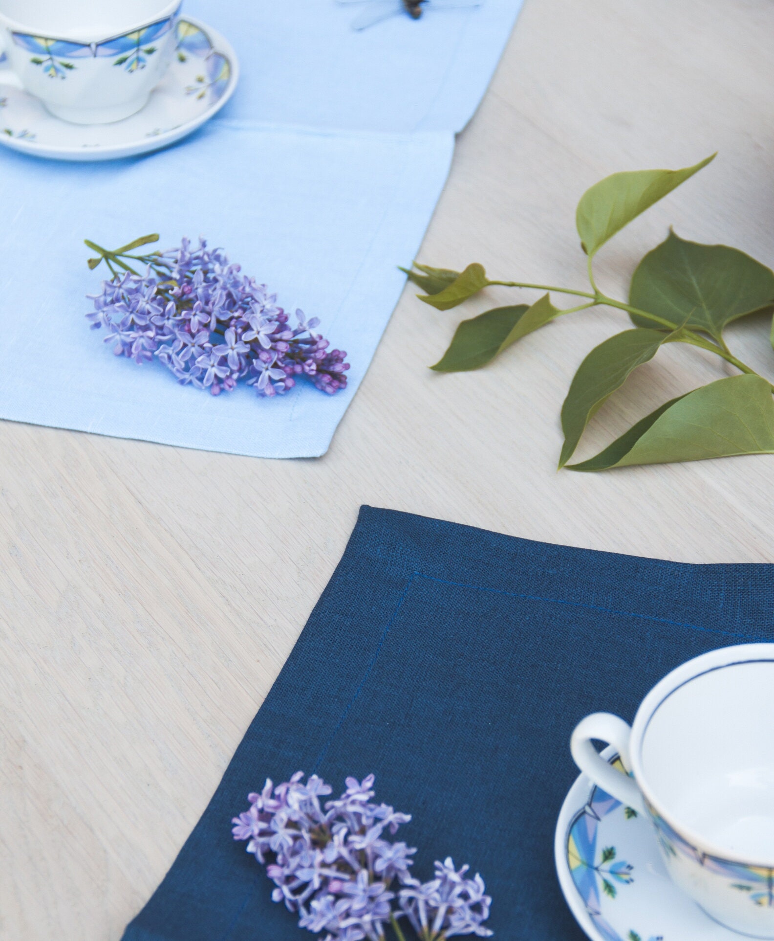 Blue Linen Placemat Set of 6 8 10 Light Blue Linen Silver Blue