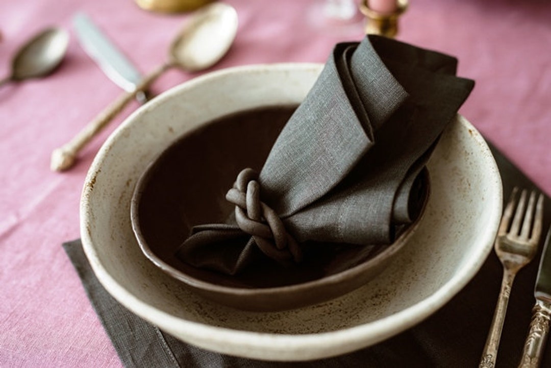 Dark Grey Napkins Set of 6 8 10 12. Gray Linen Napkins. Natural Linen