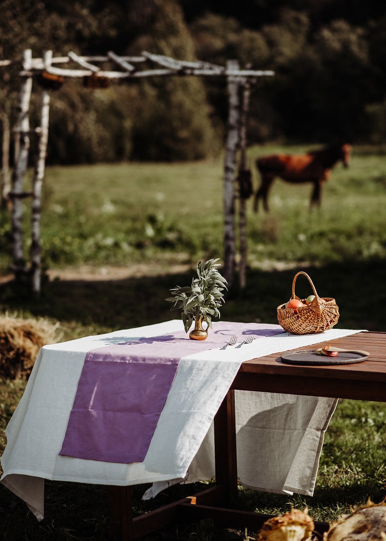 Set of tablecloth and napkins made of thick natural linen flax Christmas table linens Washed linen tablecloth and napkins of organic flax