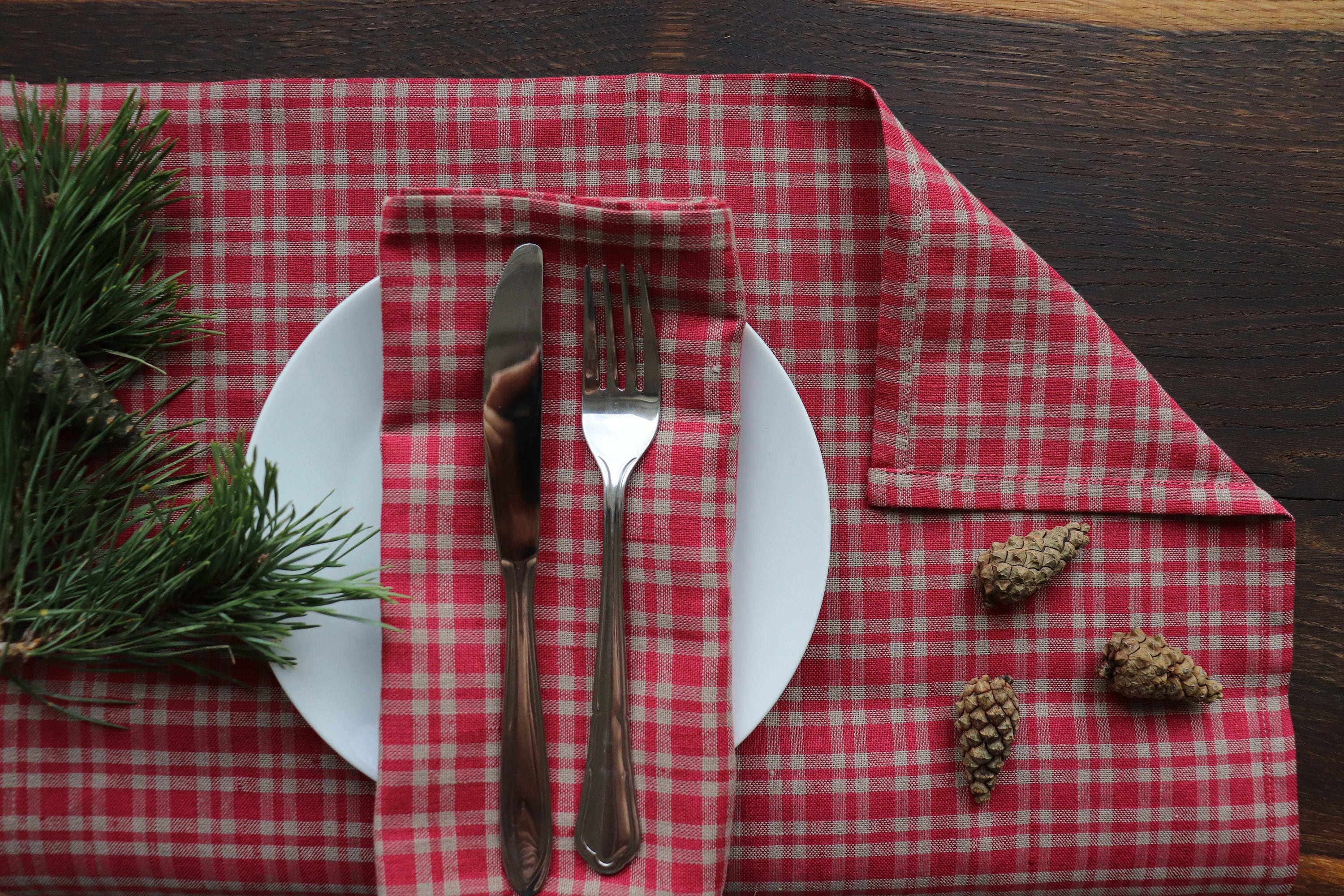 Red Christmas Linen Napkins Set of 6 Handmade of Natural Softened Linen 