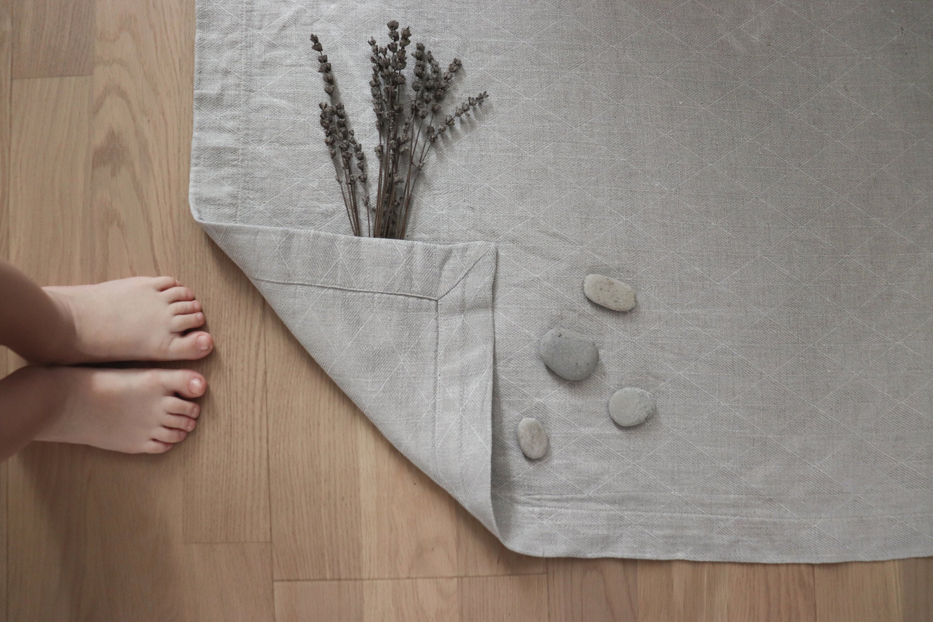 Linen Bath Mat Thick Linen Rug Gray linen bath mat Sauna mat