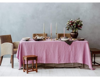 Pink Linen Tablecloth - Natural Linen Tablecloth - Pure Linen Tablecloth - Christmas Tablecloth - Elegant Table - Light Purple Tablecloth