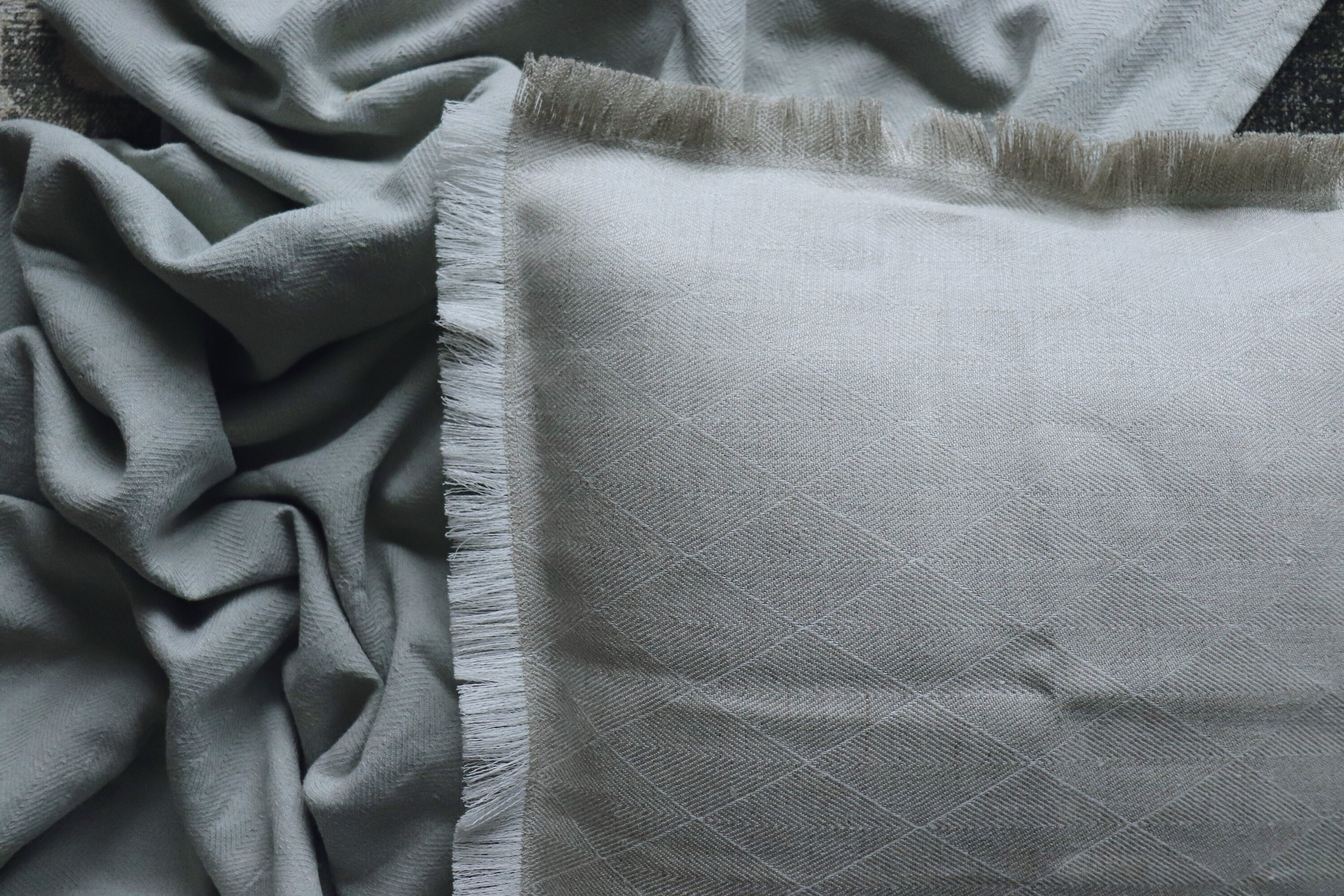 Natural grey linen pillow with raw edge, Linen pillowcase in a diamond
