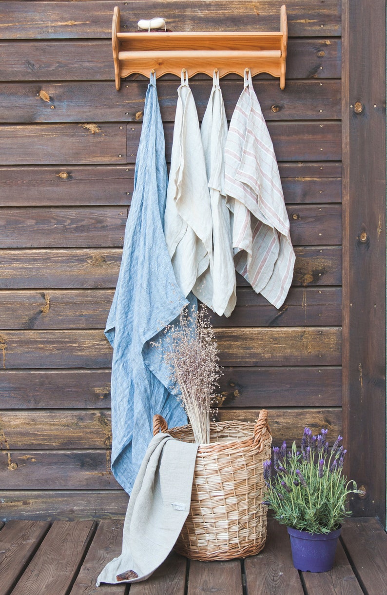 Linen Bath Mat Towels Blue Linen Bath Set Doublelayered Etsy