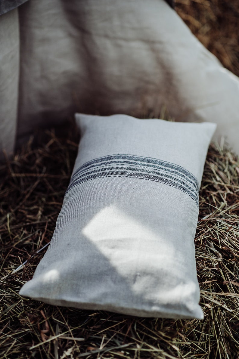 Vintage Style Grain Sack Pillows with red stripes Striped Linen Pure Linen Pillow Linen Decorative Pillow Rustic Farmhouse Cushion image 3