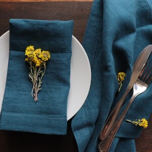 Blue Linen Napkin Set of 6 8 10 of organic flax. Pure Linen Napkins. Narural Linen Napkins. Elegant Christmas Napkins. Easter Table Decor image 3