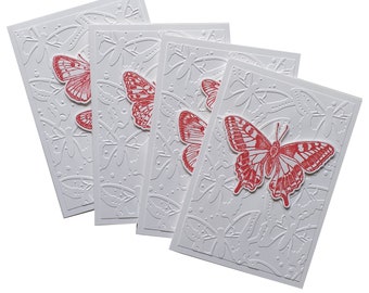 RED BUTTERFLY CARDS with different butterflies, handmade cards for butterfly lovers, all occasion butterfly cards, embossed butterflies