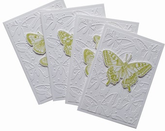 GREEN BUTTERFLY CARDS with different butterflies, handmade cards for butterfly lovers, all occasion butterfly cards, embossed butterflies