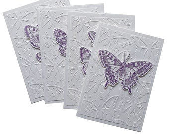 PURPLE BUTTERFLY CARDS with different butterflies, handmade cards for butterfly lovers, all occasion butterfly cards, embossed butterflies