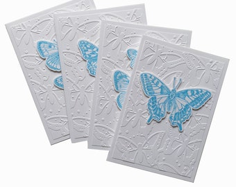 BLUE BUTTERFLY CARDS with different butterflies, handmade cards for butterfly lovers, all occasion butterfly cards, embossed butterflies