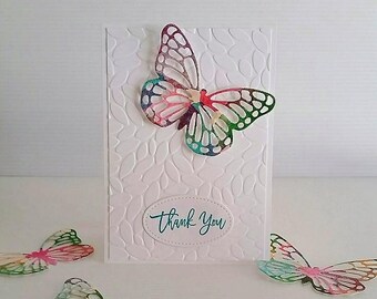 THANK YOU CARD, butterfly card, gratitude, thanks, rainbow butterfly, die cut butterfly, grateful, friend, all occasion card, EiderCraft