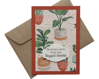 Embossed Plant Thank You Card: Handmade Potted Plants Note