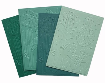 Embossed Cactus Cards: Green Stationery Set, Any Occasion (Set of 4)