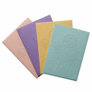 DANDELION CARDS in four pastel colours, any occasion cards, dandelion flower cards, hand embossed, stationery set with envelopes, dandelions