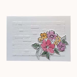 HANDMADE FLOWER BOUQUET Card, floral design cards, bouquet of colourful flowers, embossed pattern, hand stamped flowers, for all occasions