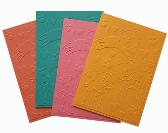 Cat Lover Cards with Embossing, Bright Colours, Handmade Stationery Set