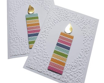 BIRTHDAY CANDLE CARD, rainbow candle, rainbow birthday candle, hand embossing, rainbow stripes, card for any age, handmade card with candle