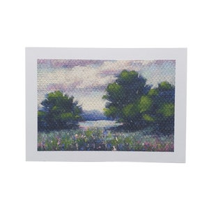 LANDSCAPE with MEADOW FLOWERS, outdoor countryside, meadow garden scene, wildflowers greeting card, impressionistic style, handmade card |10