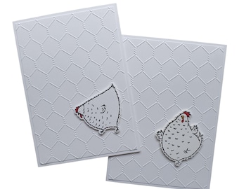 A Set of 2 Embossed Chicken Cards: Hand Stamped Farmyard Art