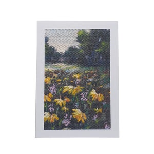 LANDSCAPE with MEADOW FLOWERS, outdoor countryside, meadow garden scene, wildflowers greeting card, impressionistic style, handmade card |06