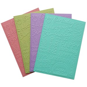 EMBOSSED BIRTHDAY Cards, pastel birthday cards, birthday words, pastel colours, set of 4 cards, blank birthday cards, happy birthday cards