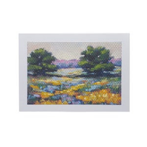 LANDSCAPE with MEADOW FLOWERS, outdoor countryside, meadow garden scene, wildflowers greeting card, impressionistic style, handmade card |07