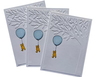Embossed Pooh Bear Cards, Handmade Animal Notes with Envelopes, Pen Pal Stationery