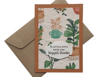 Embossed Plant Thank You Card: Handmade Potted Plant Note