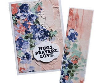 Floral Encouragement Card, Embossed Textured Design, Thinking of You Message with Matching Bookmark