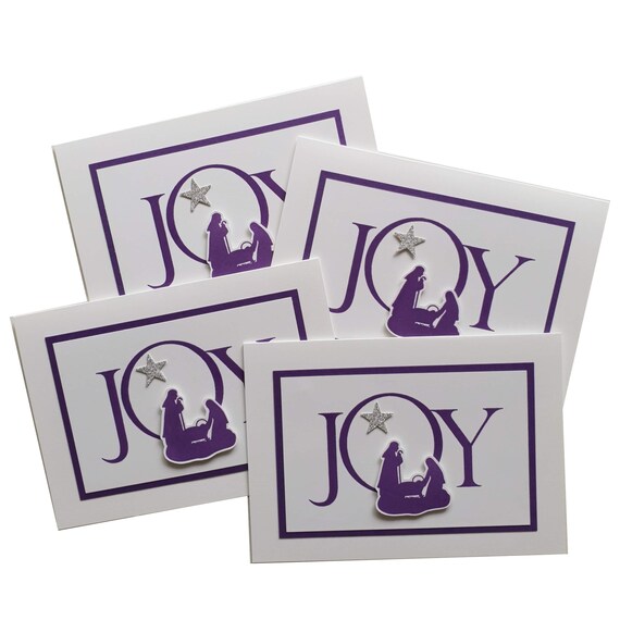 4 joy nativity cards purple white christmas cards religious etsy purple christmas cards
