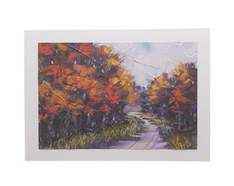 Country Lane Greeting Card: Embossed Handmade Autumn Season Card