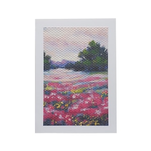 LANDSCAPE with MEADOW FLOWERS, outdoor countryside, meadow garden scene, wildflowers greeting card, impressionistic style, handmade card |05