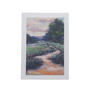 LANDSCAPE with MEADOW FLOWERS, outdoor countryside, meadow garden scene, wildflowers greeting card, impressionistic style, handmade card |04