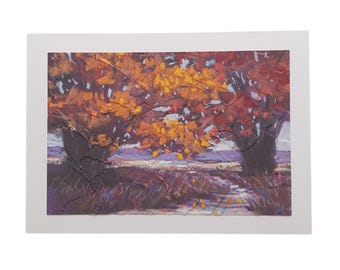 Country Lane Greeting Card: Embossed Handmade Autumn Season Card