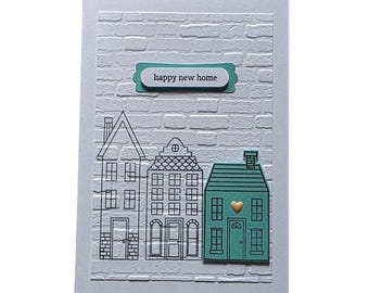 New Home Card, Textured Brick Pattern, House Warming Congratulations, Hand Stamped Houses