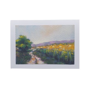 LANDSCAPE with MEADOW FLOWERS, outdoor countryside, meadow garden scene, wildflowers greeting card, impressionistic style, handmade card |12
