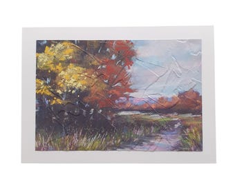Country Lane Greeting Card: Embossed Handmade Autumn Season Card