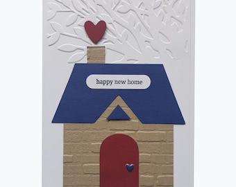 NEW HOME Card, house warming card, congratulations for a new home, new brick home, textured cardstock, happy new home, red door, blue roof