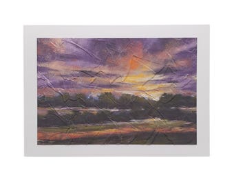Country Sunset Greeting Card: Embossed Handmade Autumn Season Card
