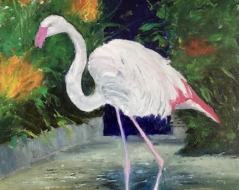 Flamingo Original oil painting 12 ins x 10 ins by Dorset artist CHRISTINE INGRAM