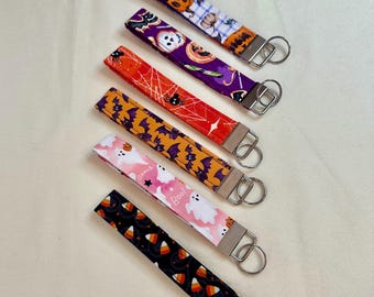 Spooky Season Small Lanyard style keychain, Fabric Wristlet, Cute Keychain