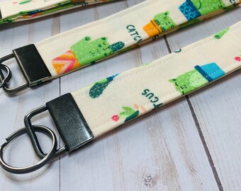 Cactus Wristlet, Kitten Cactus Keychain, Plants in Pot Key Fob