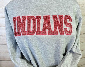 School Spirit Embroidered Crewneck, Personalized Glitter Hoodie, College Team Colors, Collegiate Team Apparel