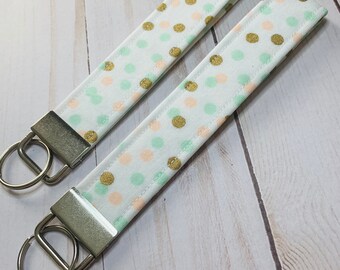 Polk a Dot Lanyard, Colorful Key Chains, Confetti Key Fob, Fabric Wristlet