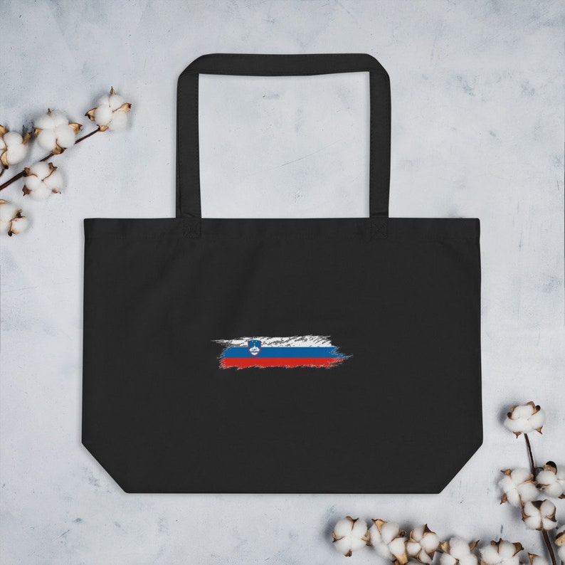 The Proud Flag of Slovenia! Large organic tote bag Hand Painted Brush Stroke Design of the Slovenian Flag