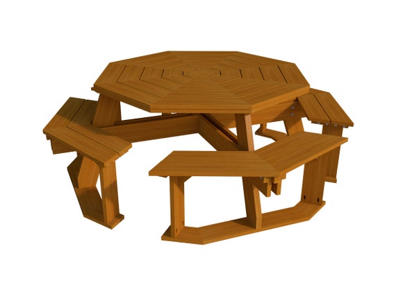 Octagon Picnic Table Benches Plans Diy Outdoor Patio Furniture Build Your Own