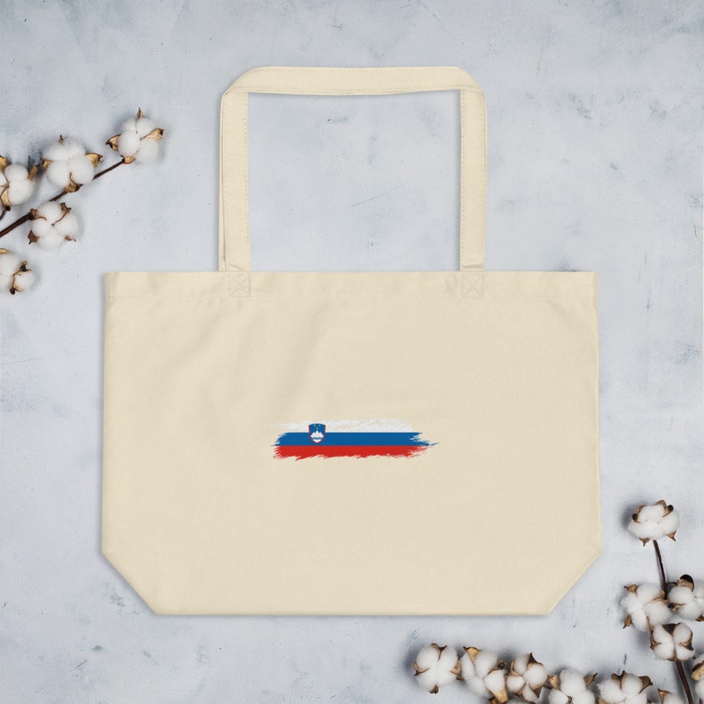 The Proud Flag of Slovenia! Large organic tote bag Hand Painted Brush Stroke Design of the Slovenian Flag