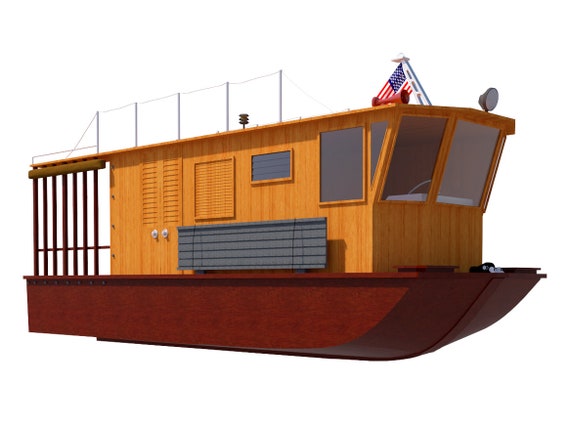 Houseboat Plans 21' DIY Pontoon House Boat Building Plan | Etsy