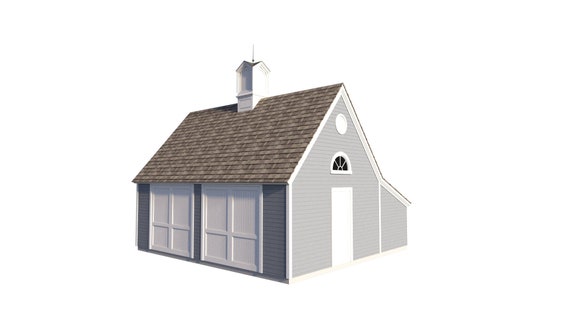 Garage Plans With Storage Loft Diy Backyard Shed Building 22 X Etsy