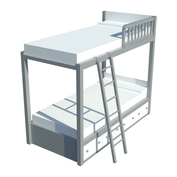 Bunk Bed Plans Diy Kids Boys Girls Bedroom Furniture W Ladder Storage Chest